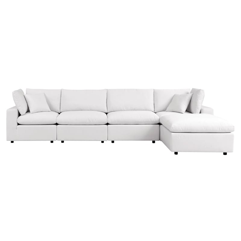 Modway Commix 5 Piece Modern Fabric Outdoor Sectional Sofa in White