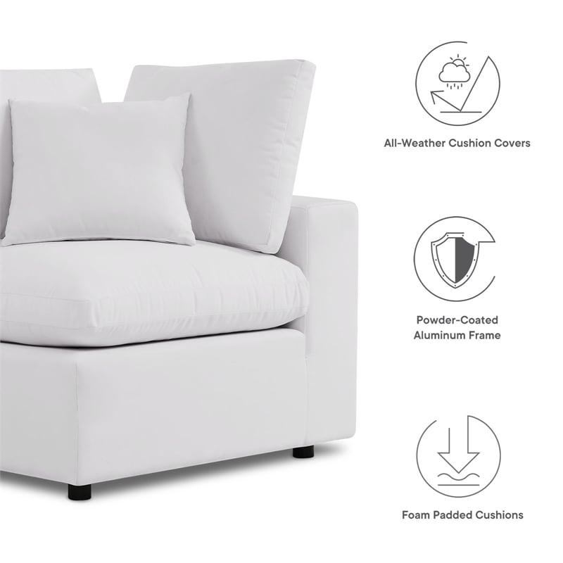 Modway Commix 5 Piece Modern Fabric Outdoor Sectional Sofa in White