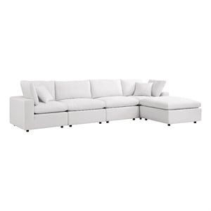 Modway Commix 5 Piece Modern Fabric Outdoor Sectional Sofa in White