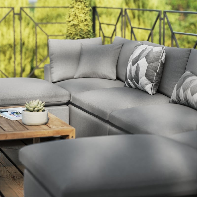 Modway Commix 6-Piece Modern Fabric Outdoor Sectional Sofa in Charcoal
