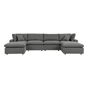 modway commix 6-piece modern fabric outdoor patio sectional sofa in charcoal