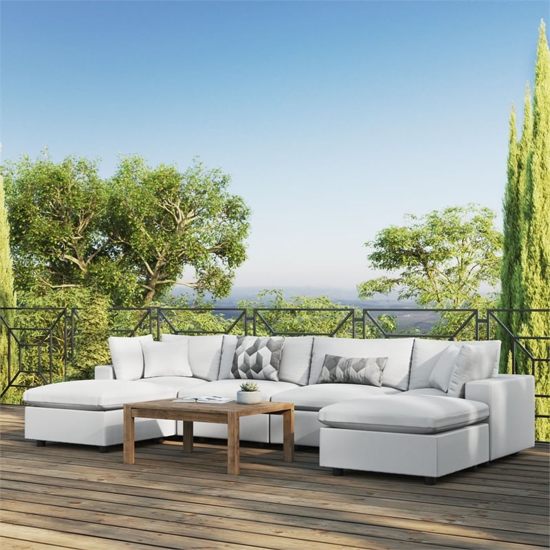 Modway Commix 6-Piece Modern Fabric Outdoor Sectional Sofa in White