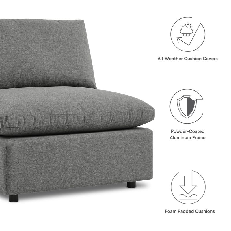 Modway Commix 5-Piece Modern Fabric Patio Sectional Sofa in Charcoal