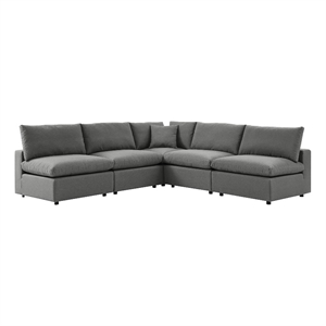 modway commix 5-piece outdoor patio sectional sofa with corner chair in charcoal