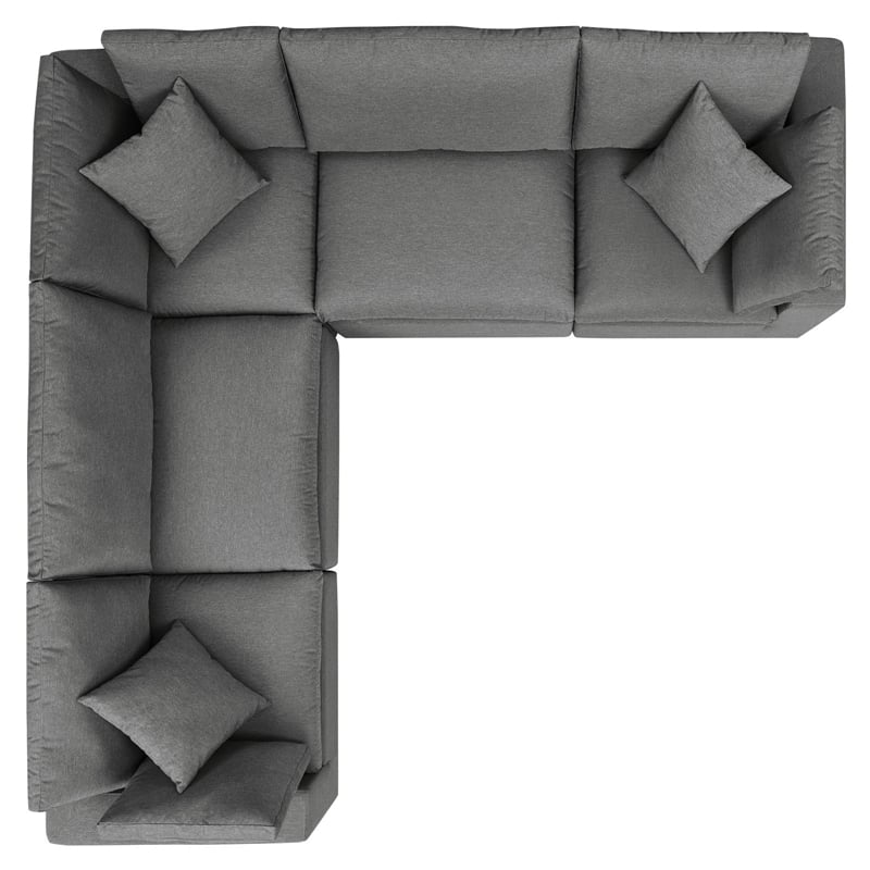 modway commix 5 piece modern fabric patio sectional sofa in charcoal