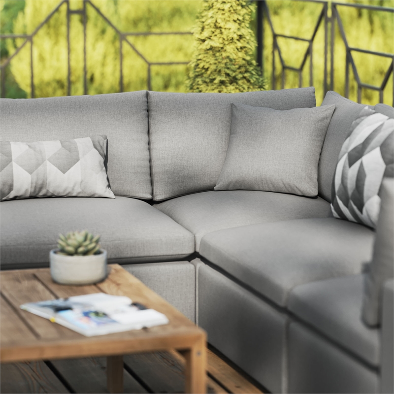 modway commix 5 piece modern fabric patio sectional sofa in charcoal