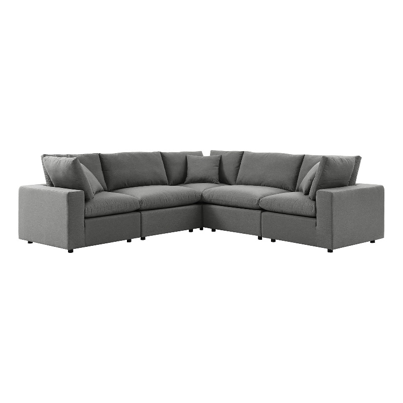 Modway Commix 5 Piece Modern Fabric Patio Sectional Sofa in Charcoal