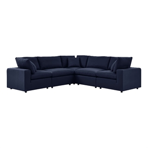 modway commix 5-piece outdoor sectional sofa with armless chairs in navy