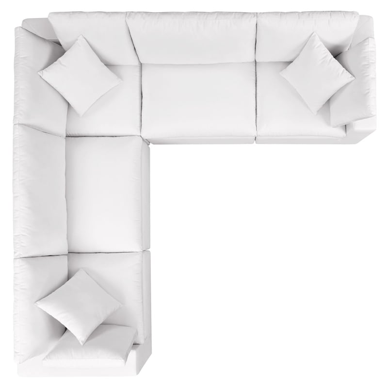 Modway Commix 5 Piece Modern Fabric Patio Sectional Sofa in White