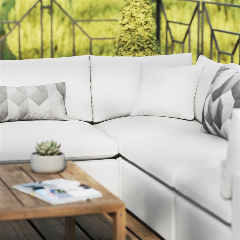 Modway Commix 5 Piece Modern Fabric Patio Sectional Sofa in White