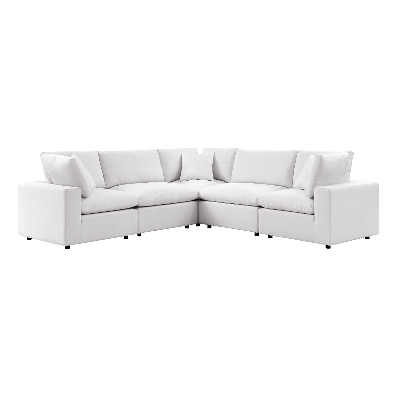 Modway Commix 5 Piece Modern Fabric Patio Sectional Sofa in White