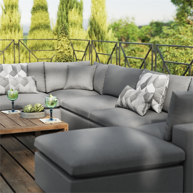 Modway Commix 7-Piece Modern Fabric Outdoor Sectional Sofa in Charcoal