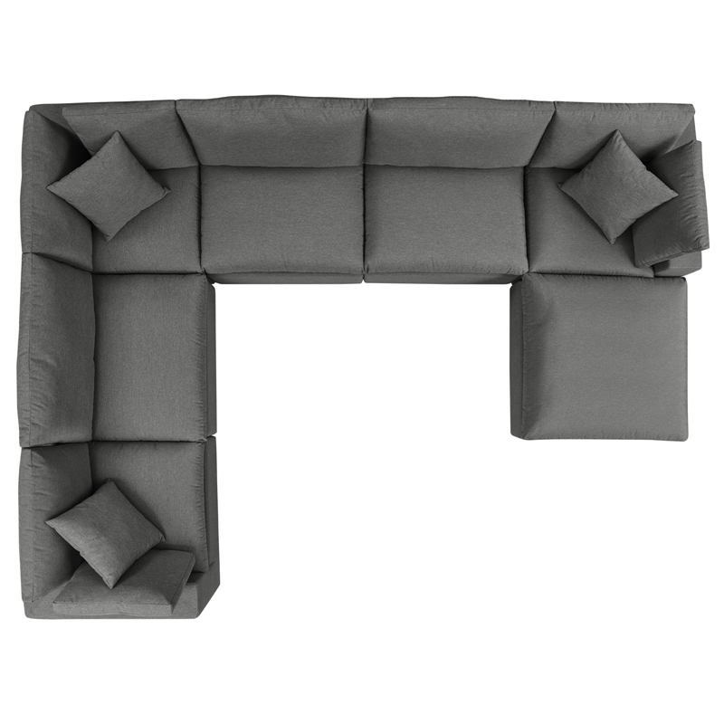 Modway Commix 7-Piece Modern Fabric Outdoor Sectional Sofa in Charcoal