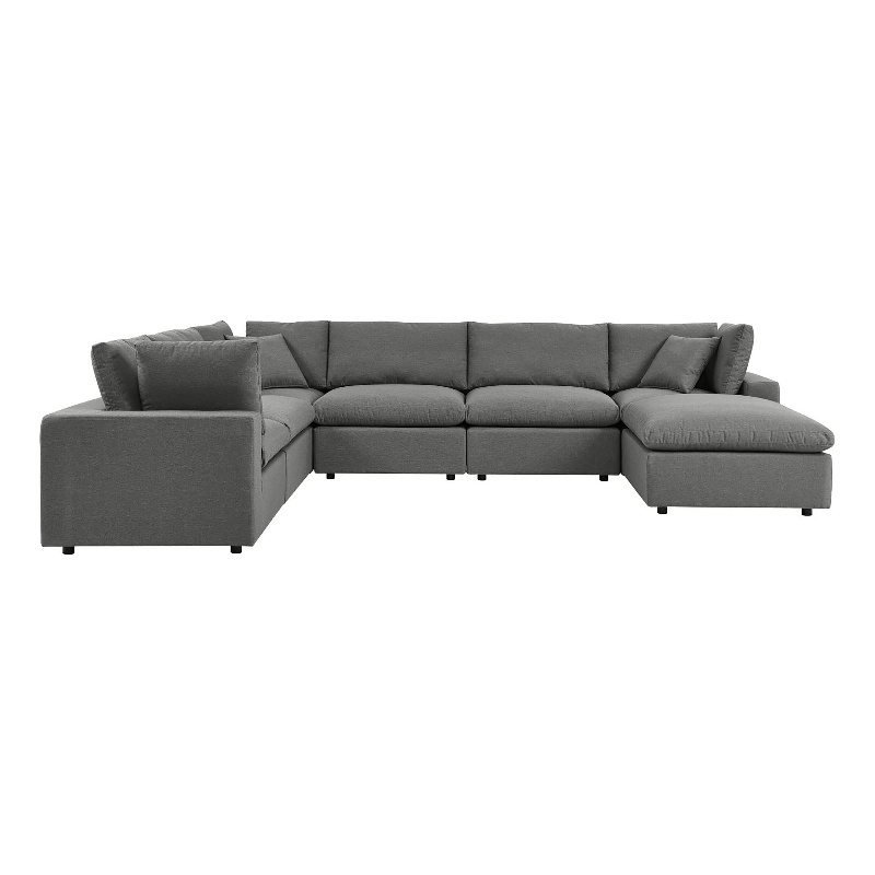 Modway Commix 7-Piece Modern Fabric Outdoor Sectional Sofa in Charcoal