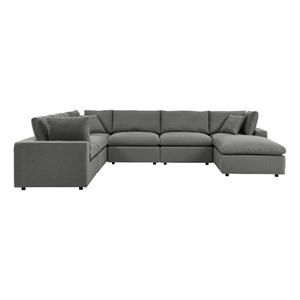 modway commix 7-piece modern fabric outdoor patio sectional sofa in charcoal