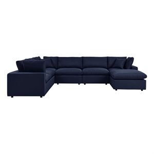 modway commix 7-piece modern fabric outdoor patio sectional sofa in navy
