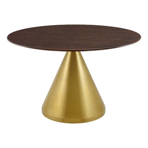Modway Tupelo 47&quot Round Modern Wood & Metal Dining Table in Cherry/Gold