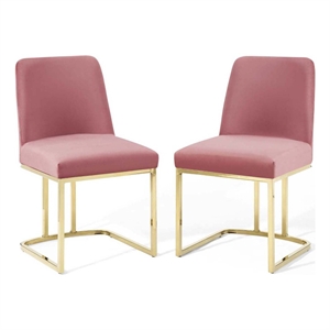 Modway Amplify 18&quot Modern Velvet Dining Chair in Dusty Rose Pink/Gold (Set of 2)