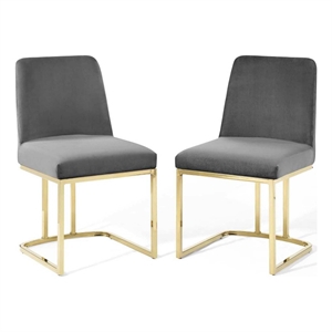 Modway Amplify 18&quot Modern Velvet Dining Chair in Gray/Gold (Set of 2)