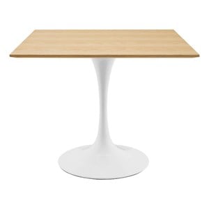 Modway Lippa 35.5&quot Modern Wood Square Dining Table in White & Natural
