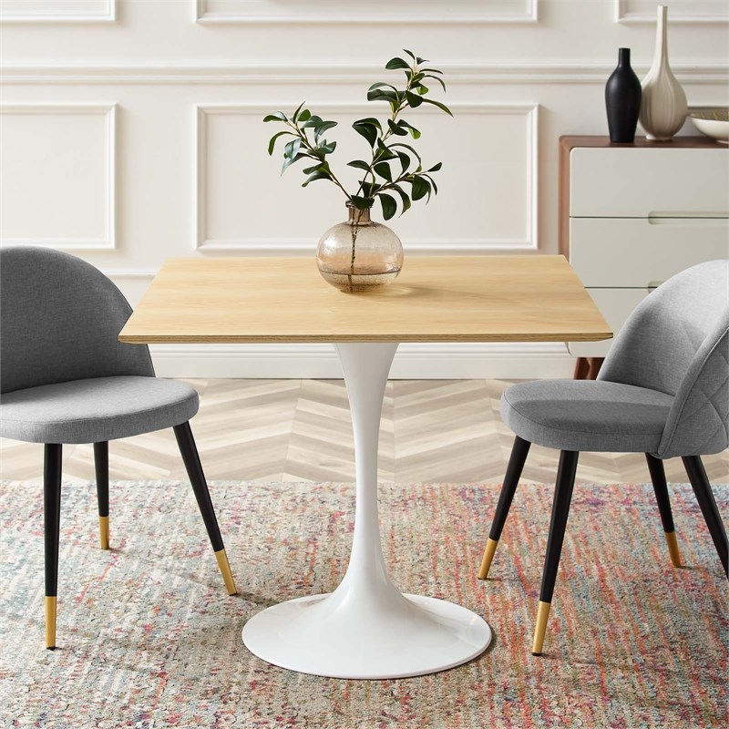 modway lippa 35.5&quot modern wood square dining table in white & natural