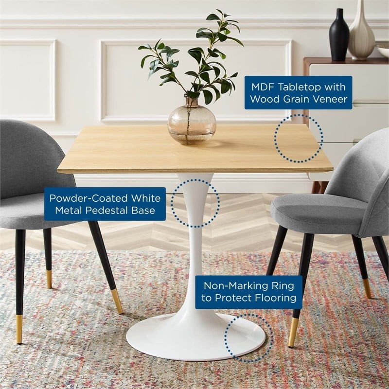 modway lippa 35.5&quot modern wood square dining table in white & natural