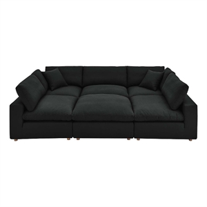 Modway Commix 6-Piece Modern Fabric Overstuffed Sectional Sofa in Black