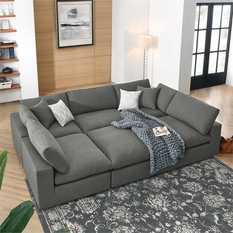 Modway Commix 6-Piece Modern Fabric Overstuffed Sectional Sofa in Gray