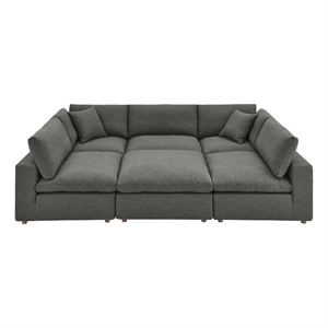 Modway Commix 6-Piece Modern Fabric Overstuffed Sectional Sofa in Gray