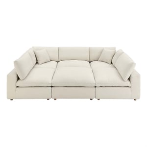 modway commix 6-piece modern fabric overstuffed sectional sofa in light beige