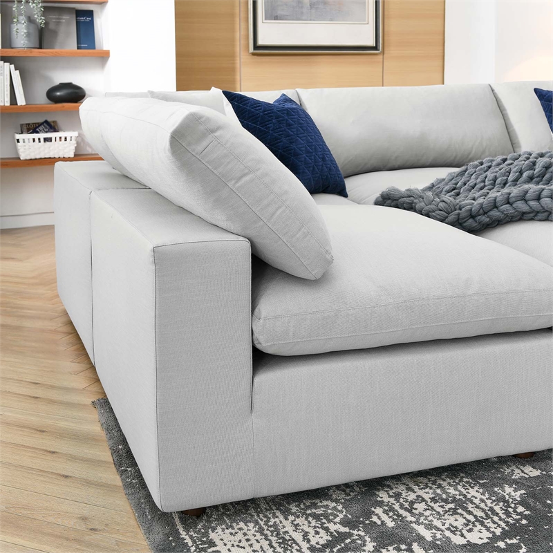 Modway Commix 6-Piece Modern Fabric Overstuffed Sectional Sofa in Light Gray