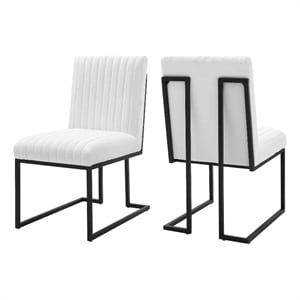 Modway Indulge 18.5&quot Modern Fabric Tufted Dining Chair in White (Set of 2)