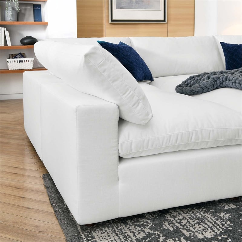 Modway Commix 6-Piece Modern Fabric Overstuffed Sectional Sofa in Pure White