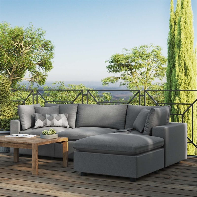 Modway Commix 4-Piece Modern Fabric Outdoor Sectional Sofa in Charcoal