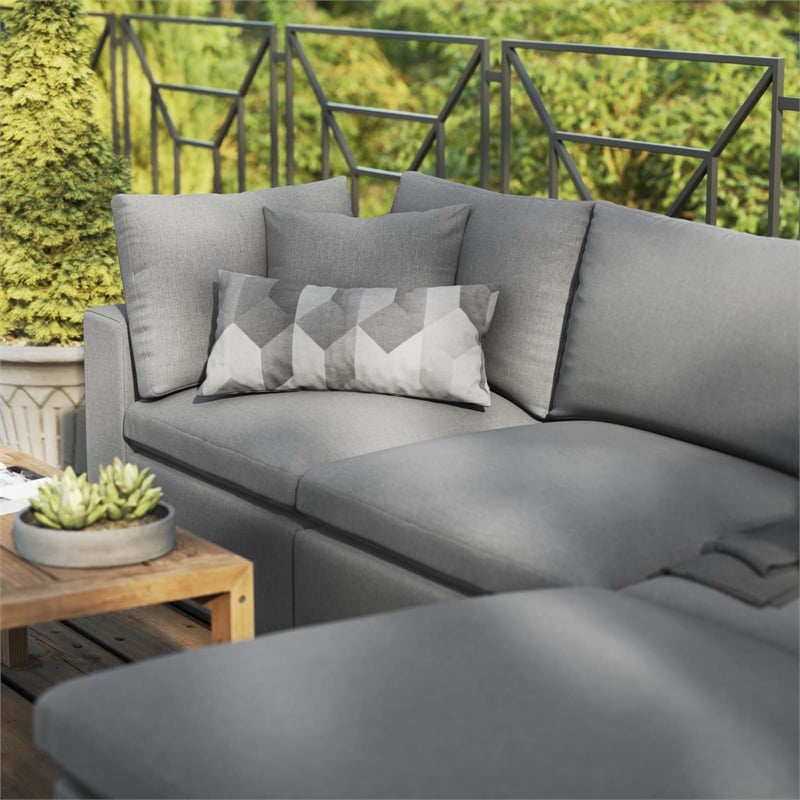 Modway Commix 4-Piece Modern Fabric Outdoor Sectional Sofa in Charcoal