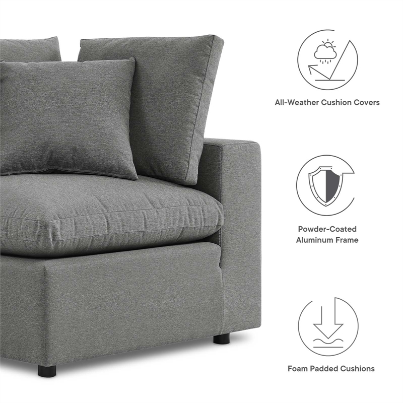Modway Commix 4-Piece Modern Fabric Outdoor Sectional Sofa in Charcoal