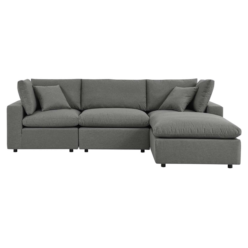 Modway Commix 4-Piece Modern Fabric Outdoor Sectional Sofa in Charcoal