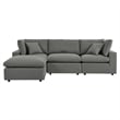 Modway Commix 4-Piece Modern Fabric Outdoor Sectional Sofa in Charcoal