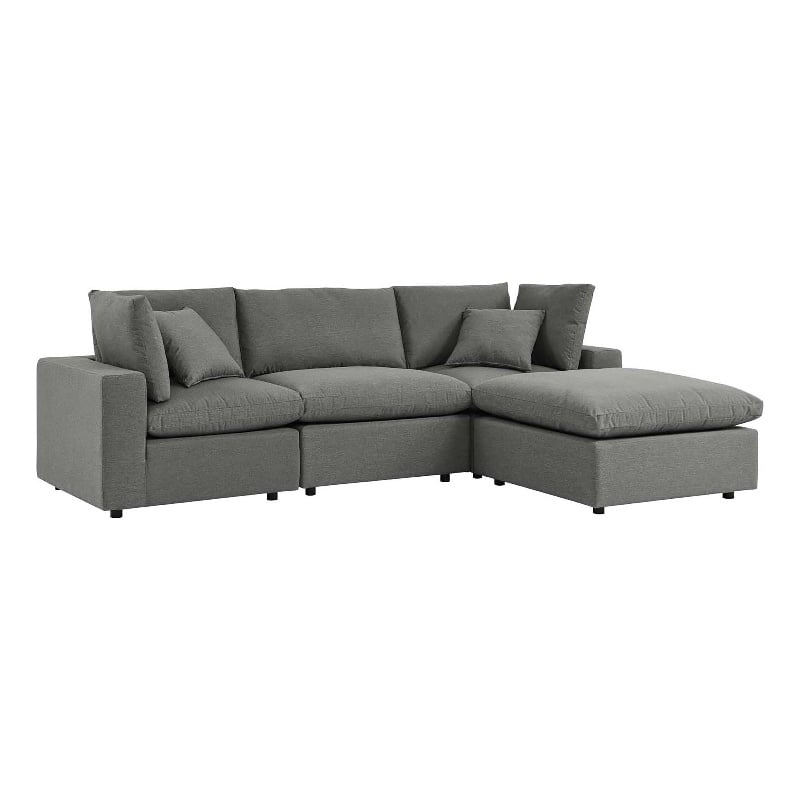 Modway Commix 4-Piece Modern Fabric Outdoor Sectional Sofa in Charcoal