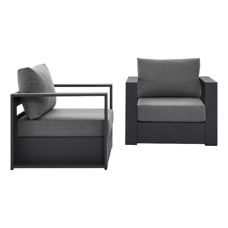 Modway Tahoe Fabric & Aluminum Outdoor Armchair in Charcoal/Gray (Set of 2)