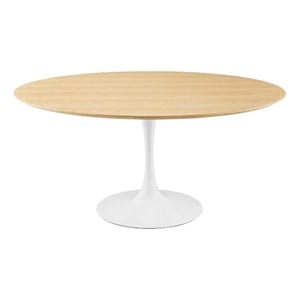 Modway Lippa 60&quot Round Modern Wood/Metal Dining Table in Natural/White