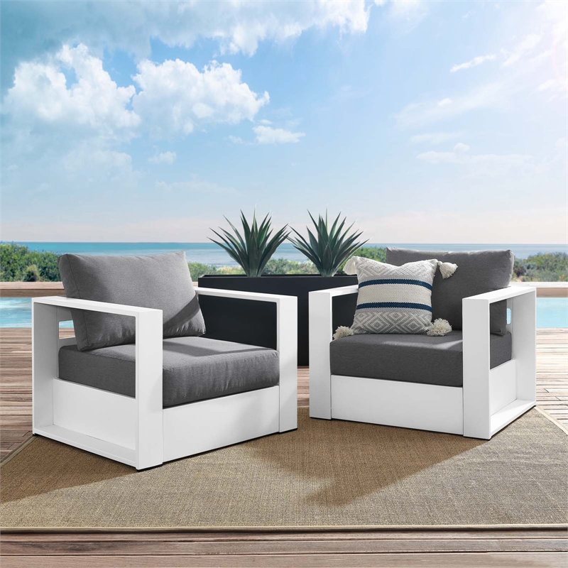 Modway Tahoe Fabric & Aluminum Outdoor Armchair in Charcoal/White (Set of 2)