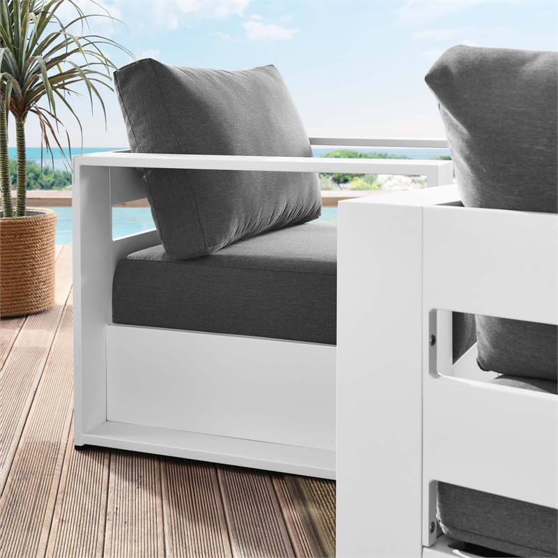 Modway Tahoe Fabric & Aluminum Outdoor Armchair in Charcoal/White (Set of 2)