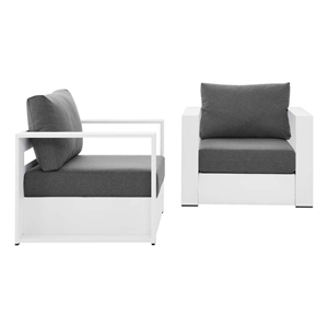 modway tahoe metal & fabric outdoor patio armchairs in white/charcoal (set of 2)
