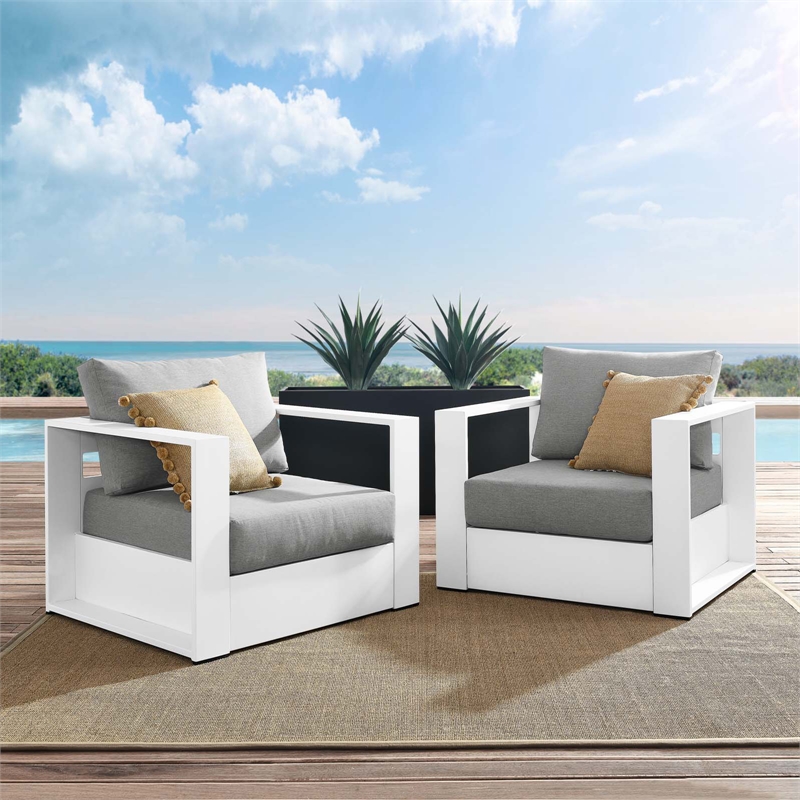 Modway Tahoe Fabric & Aluminum Outdoor Armchair in Gray/White (Set of 2)