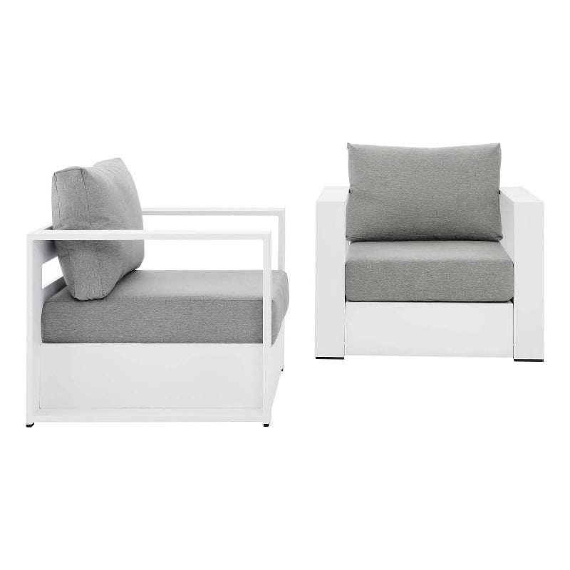 Modway Tahoe Fabric & Aluminum Outdoor Armchair in Gray/White (Set of 2)