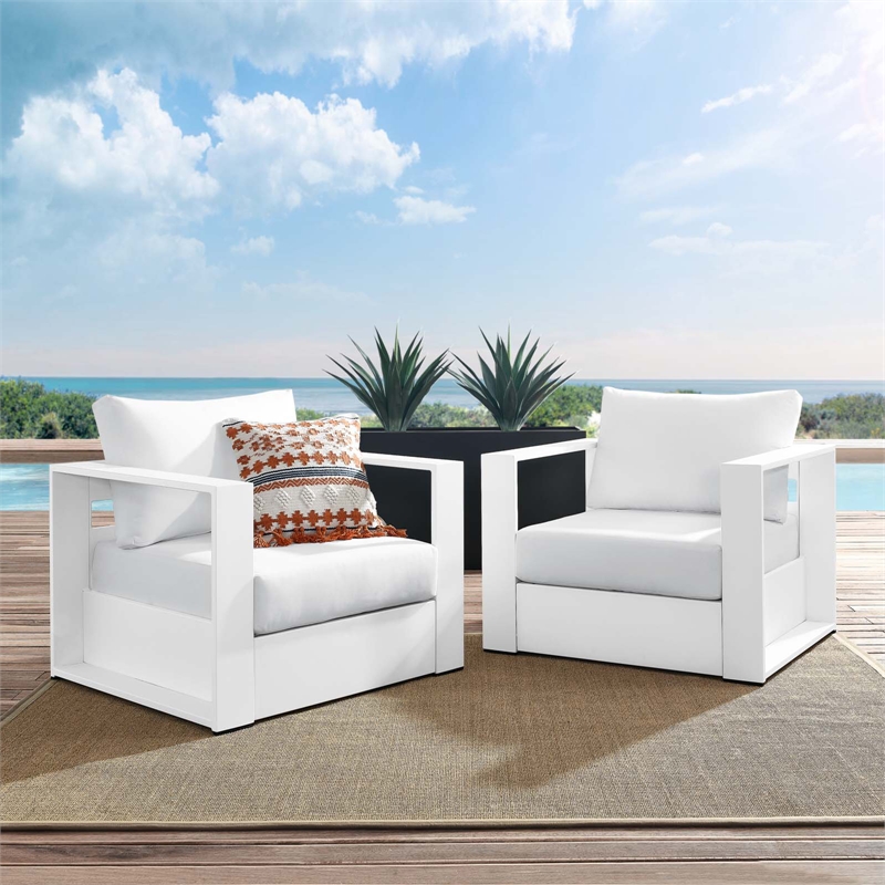Modway Tahoe Fabric & Aluminum Outdoor Armchair in White (Set of 2)