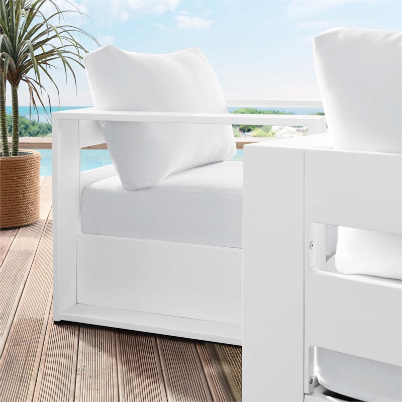 Modway Tahoe Fabric & Aluminum Outdoor Armchair in White (Set of 2)