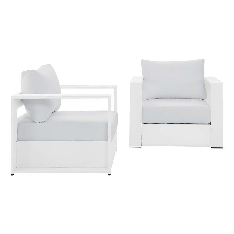 Modway Tahoe Fabric & Aluminum Outdoor Armchair in White (Set of 2)