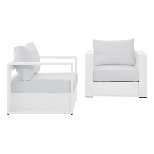 modway tahoe metal & fabric outdoor patio armchairs in white (set of 2)